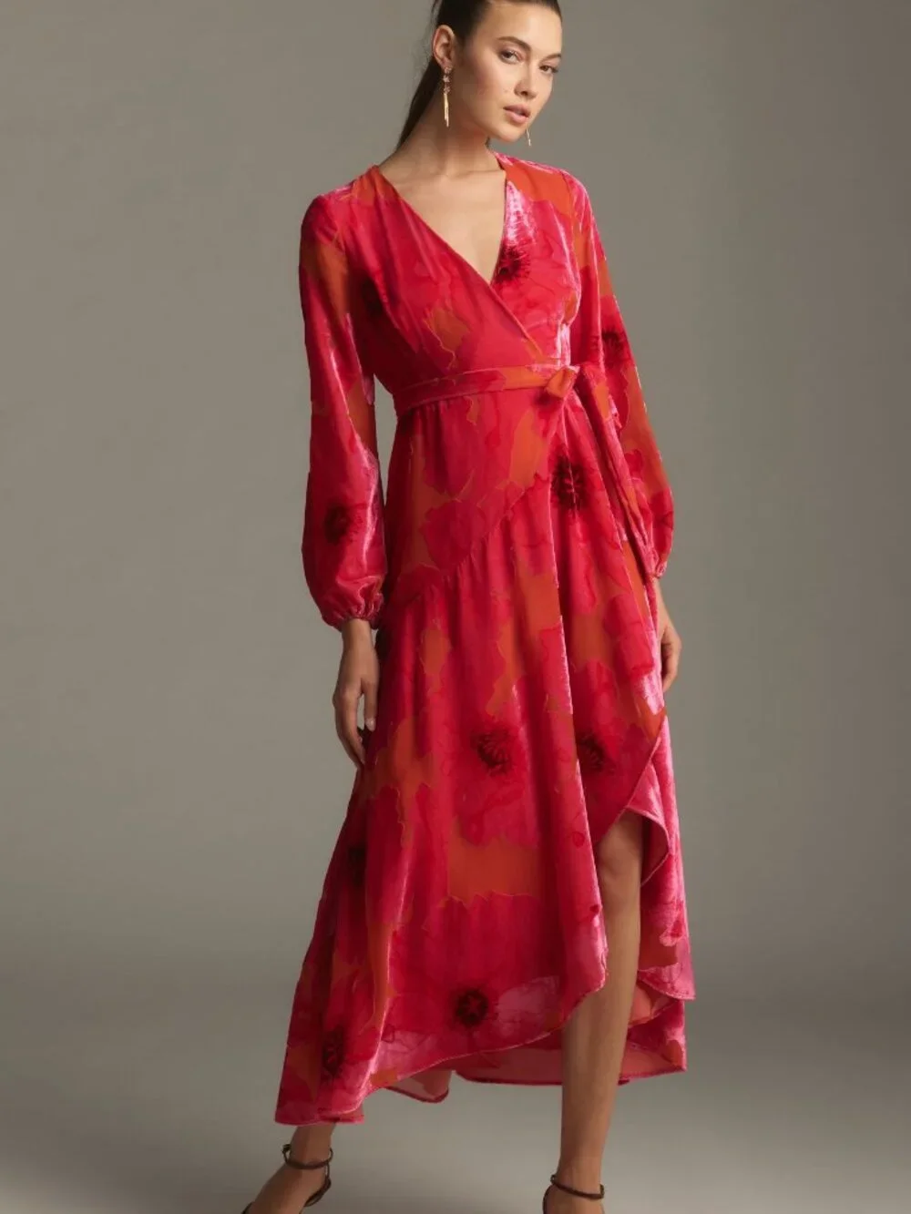 New Anthropologie Hutch Long-Sleeve V-Neck Wrap Midi Dress Velvet XL - Picture 1 of 6